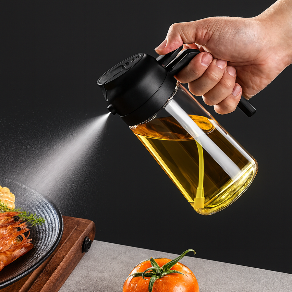 Vaporisateur d’huile d’olive 2 en 1 | Spray et verseur pratique pour cuisson, salade et barbecue