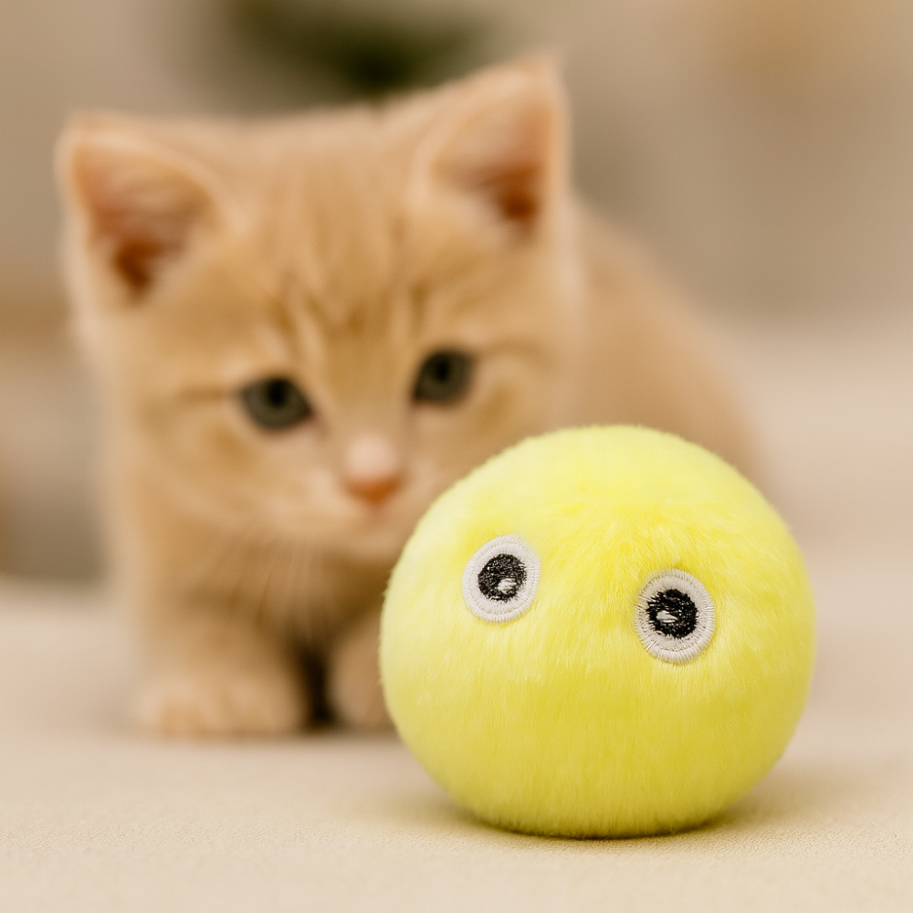 Balle interactive en peluche pour chat – Jouet sonore et éducatif, doux et coloré
