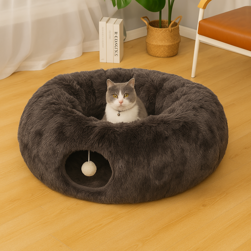 Tunnel pliable en peluche chaud pour chats et petits animaux