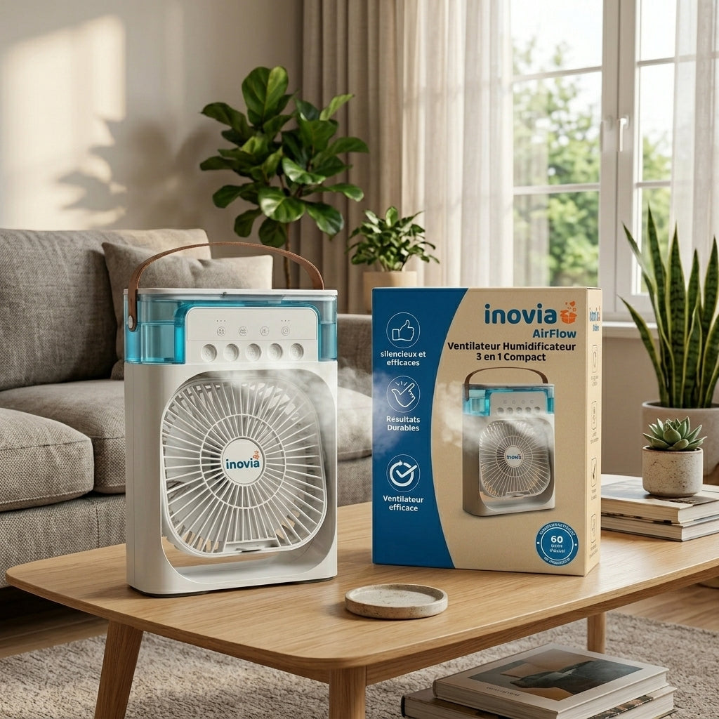AirFlow Rafraîchisseur d’Air Portable | Mini Climatiseur Silencieux USB | Ventilateur Humidificateur 3 en 1 Compact