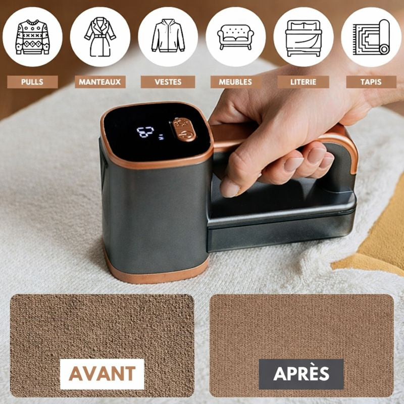 Rasoir anti-bouloche électrique – 3 vitesses avec LED intégrée, sans fil, rechargeable USB-C