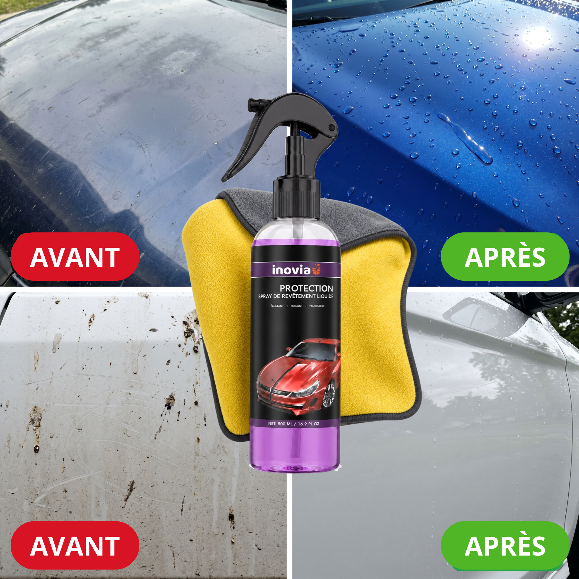 P10 | Spray rénovateur carrosserie | Protège, fait briller et atténue les micro-rayures en un seul geste.
