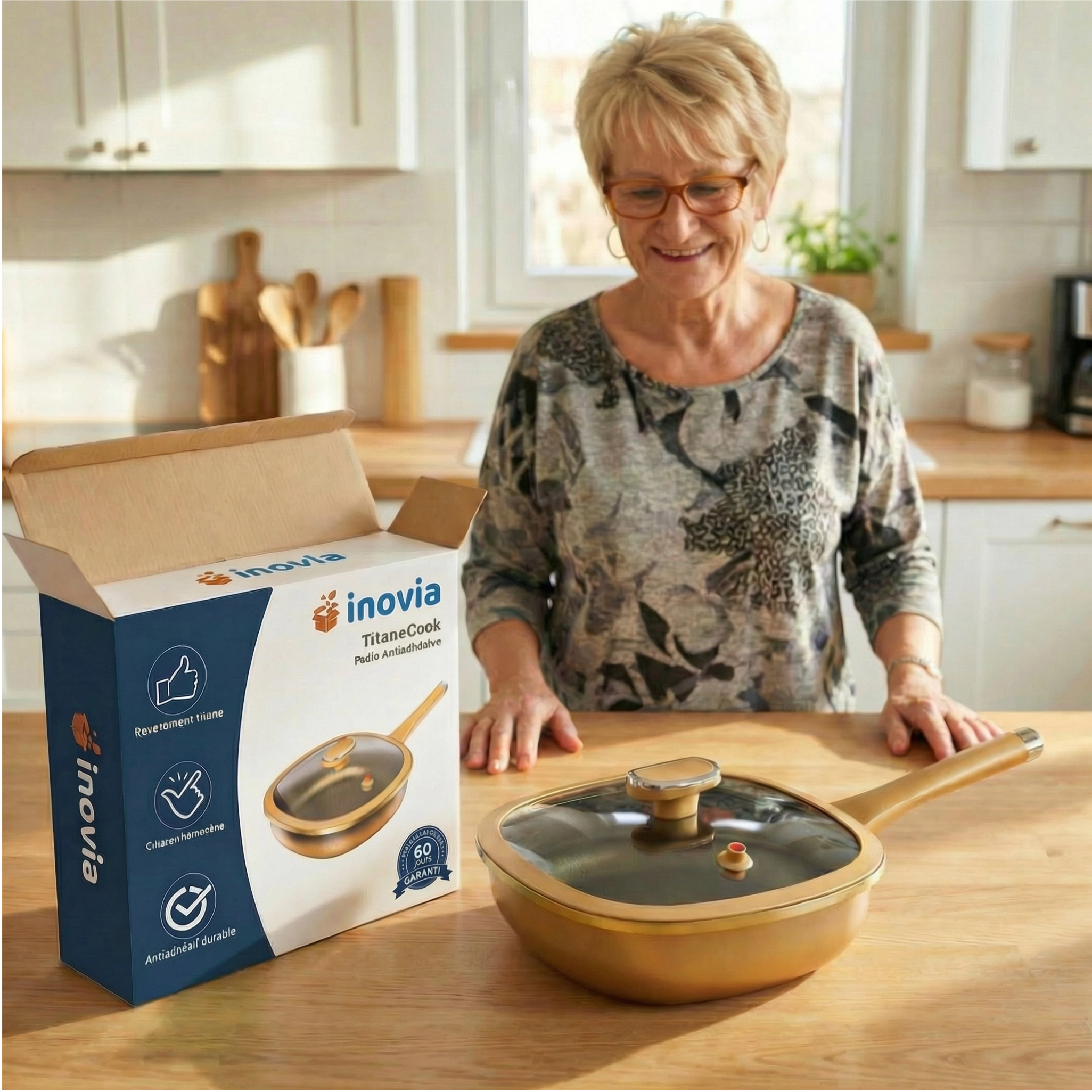 TitaneCook | Poêle Antiadhésive en Titane 30cm | Cuisine Saine Facile | Compatible Induction Gaz