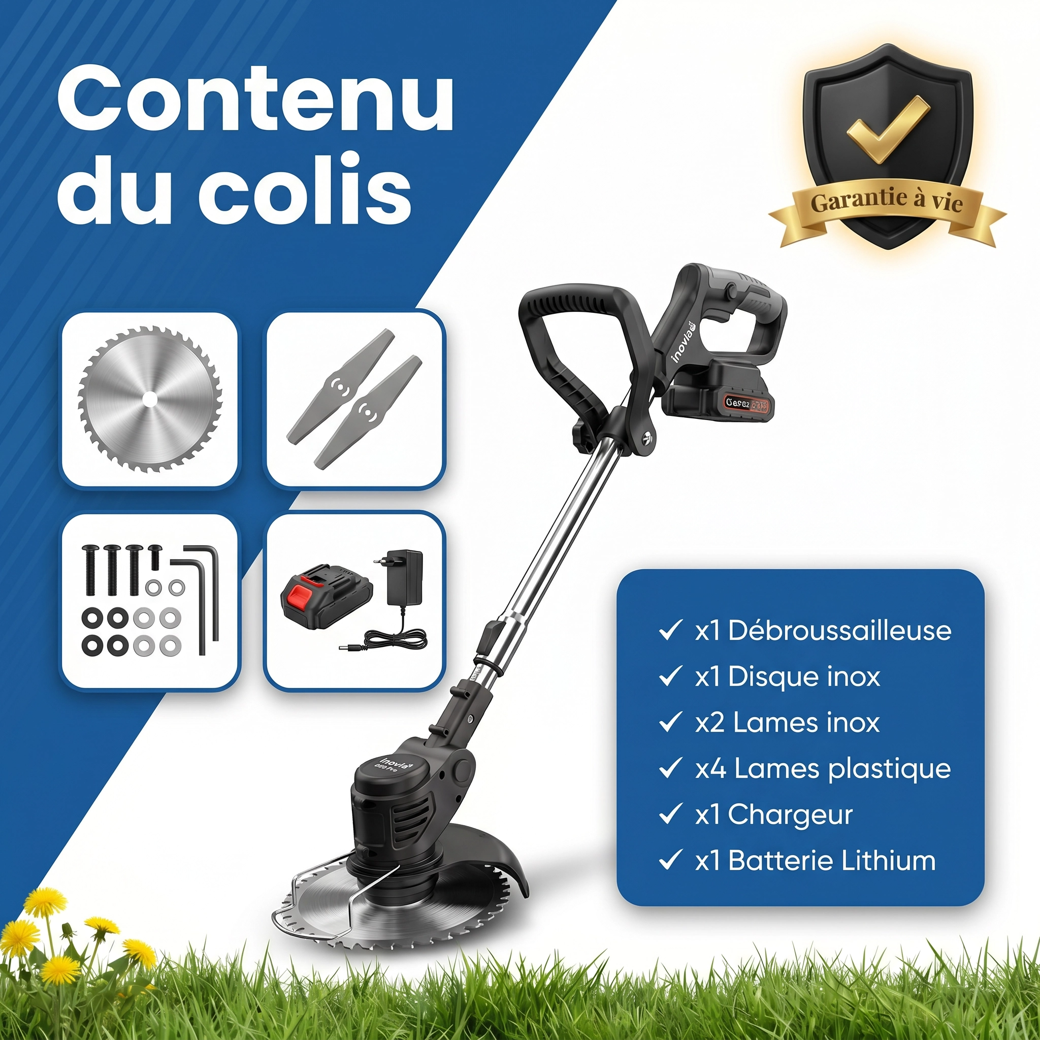 D50 PRO | Débroussailleuse Sans Fil Haute Puissance | Coupe d'Herbe et Branches Épaisses