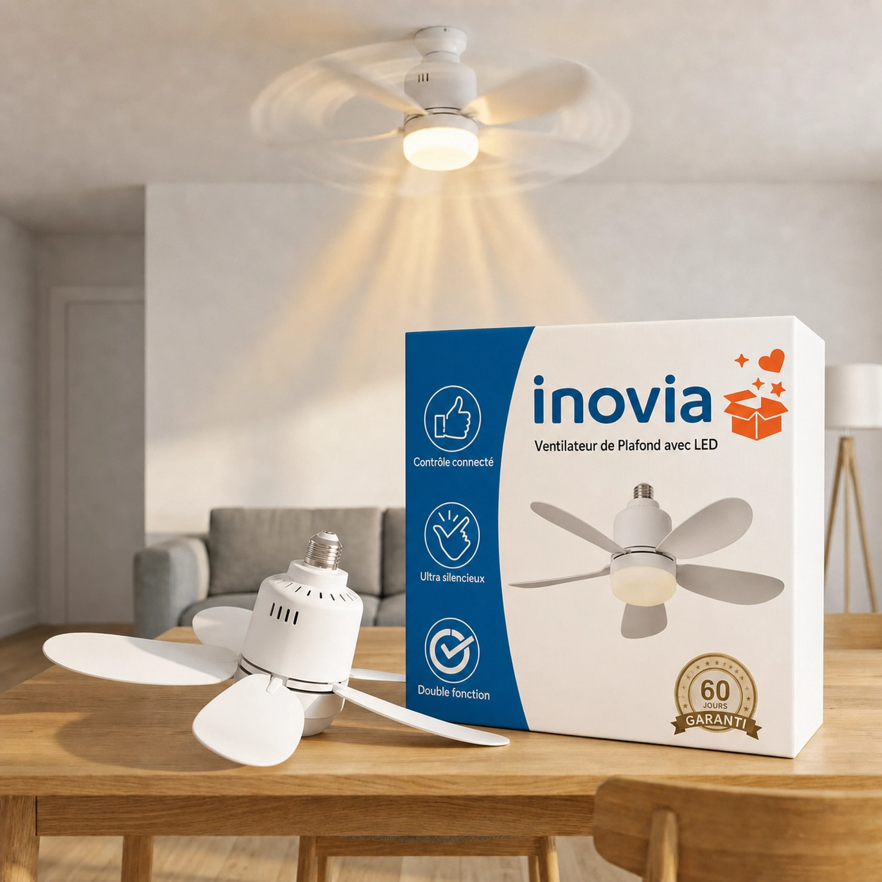 V10 Pro | Ventilateur de Plafond avec LED Silencieux & Connecté | Ventilateur Plafonnier 5 Pales avec Télécommande