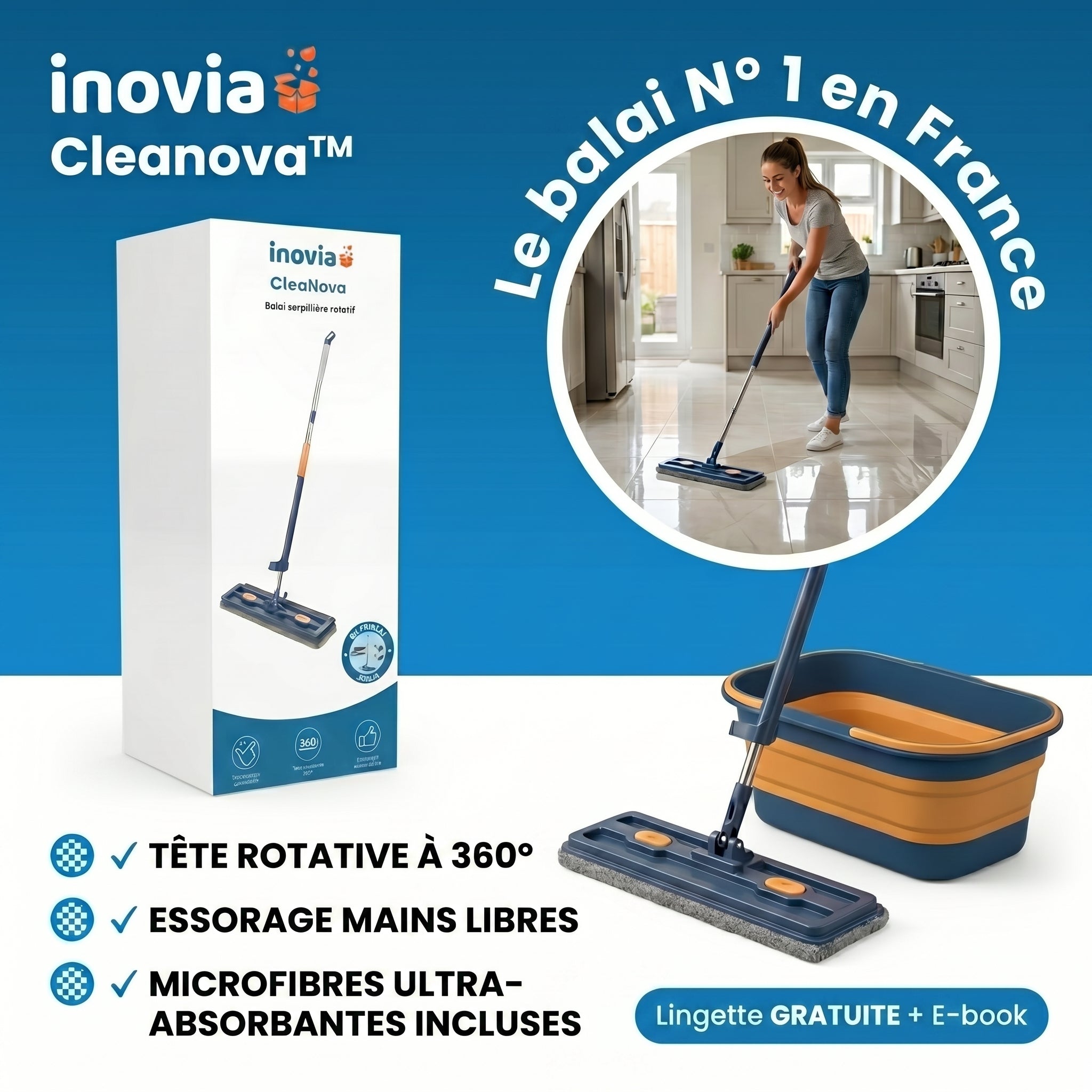 Cleanova | Balai serpillière rotatif avec technologie essorage intégré