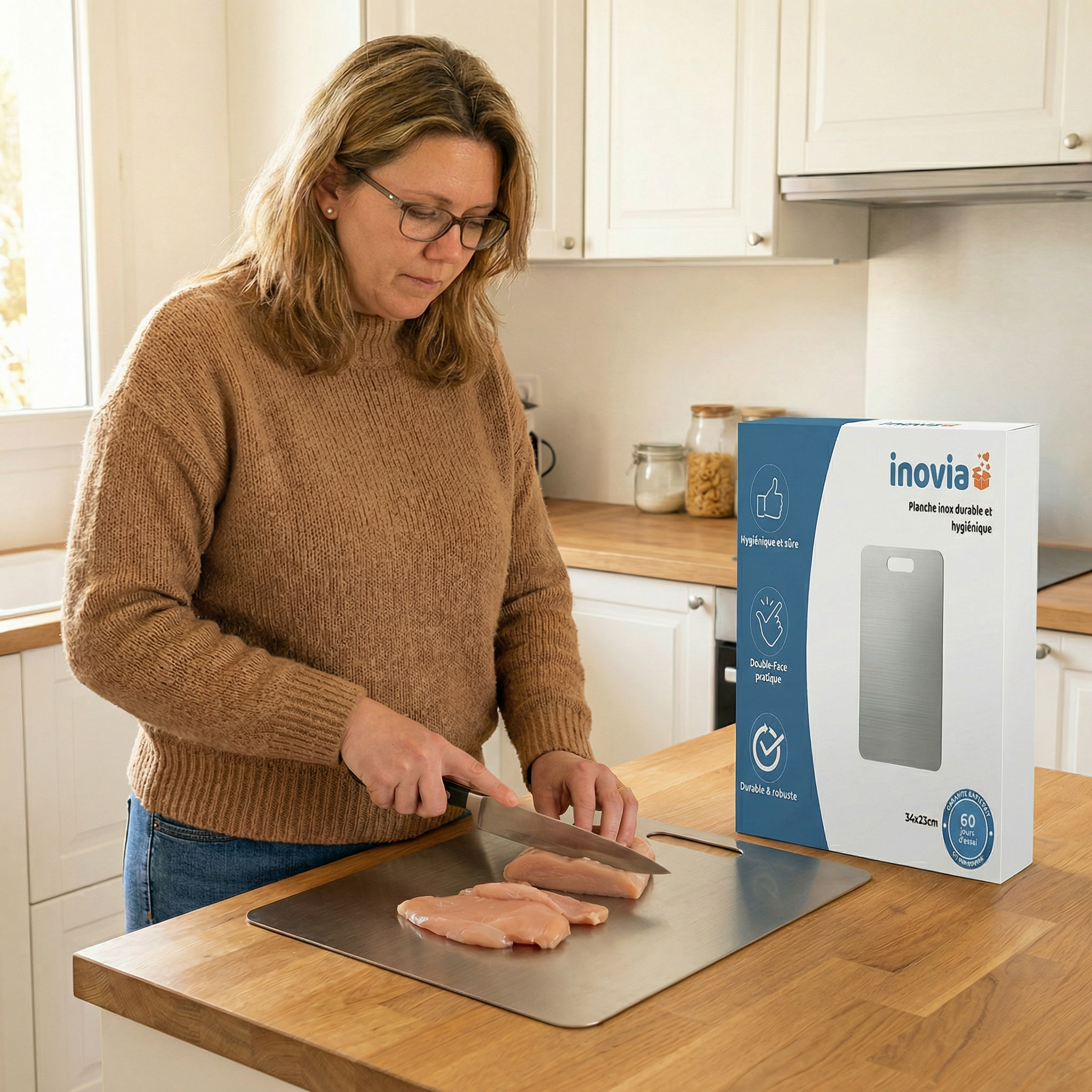 Planche à découper en titane anti-bactérienne double-face  | Durable et hygiénique