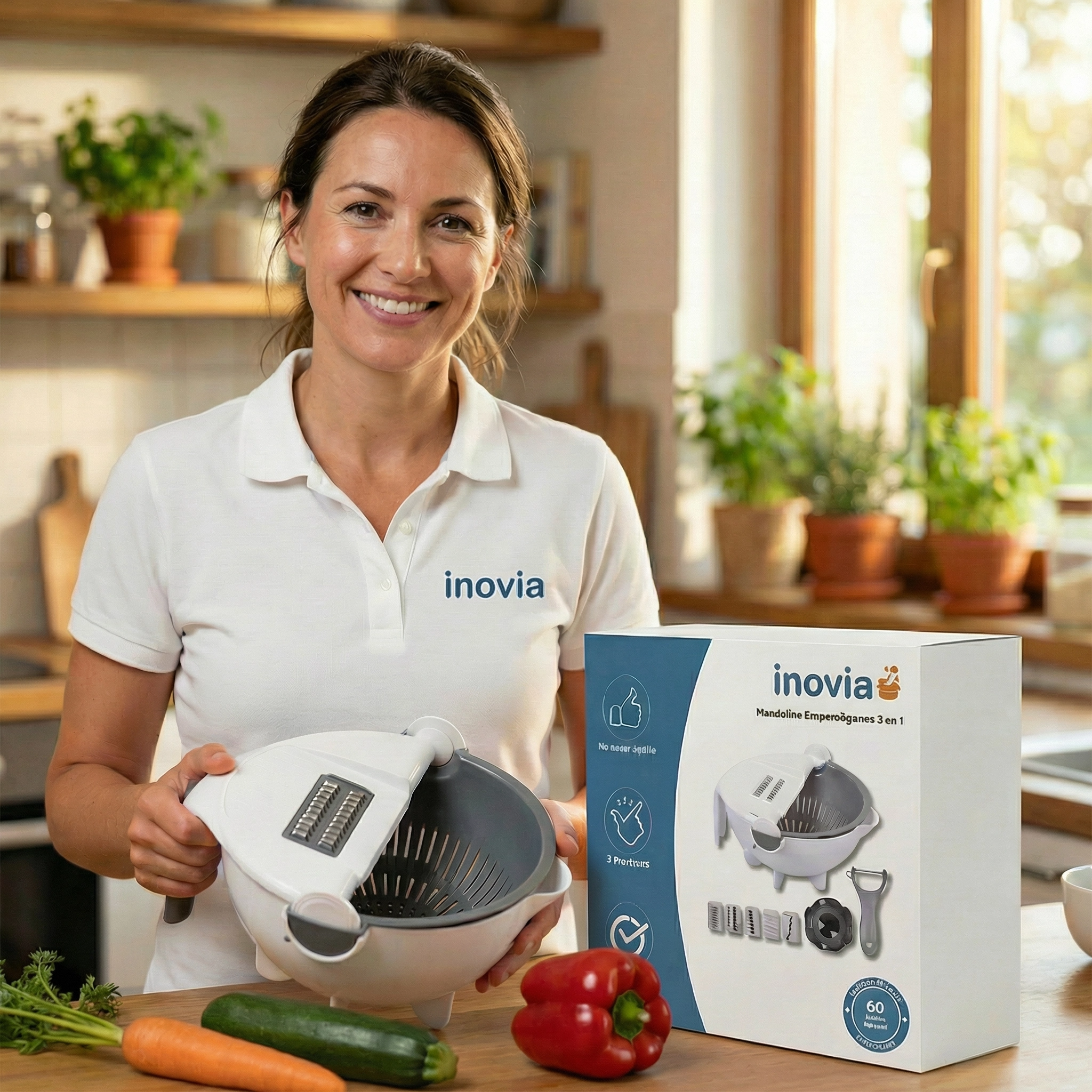 Mandoline Coupe-Légumes 9 en 1 Multifonction avec Égouttoir | Râpe Cuisine, Lames Interchangeables, Préparation Rapide