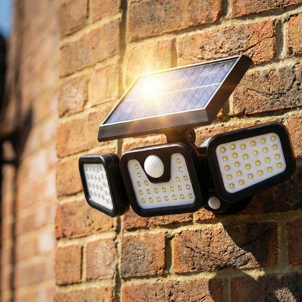 Lampe Solaire Sécurité 3 Têtes LED avec Détecteur de Mouvement – Projecteur Extérieur Étanche IP65, Autonomie 12h